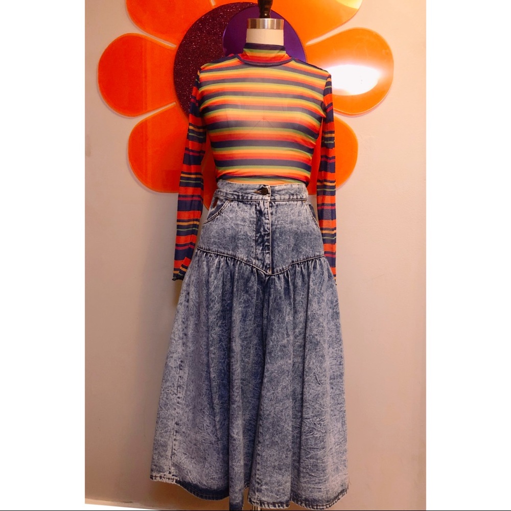 80’s High Waisted Acid Wash Denim Western Skirt